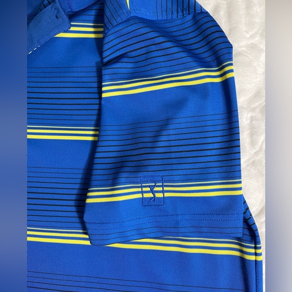 PGA Tour Golf Polo Shirt Men's XL Blue Yellow Striped Short Sleeve Performance - Picture 5 of 8